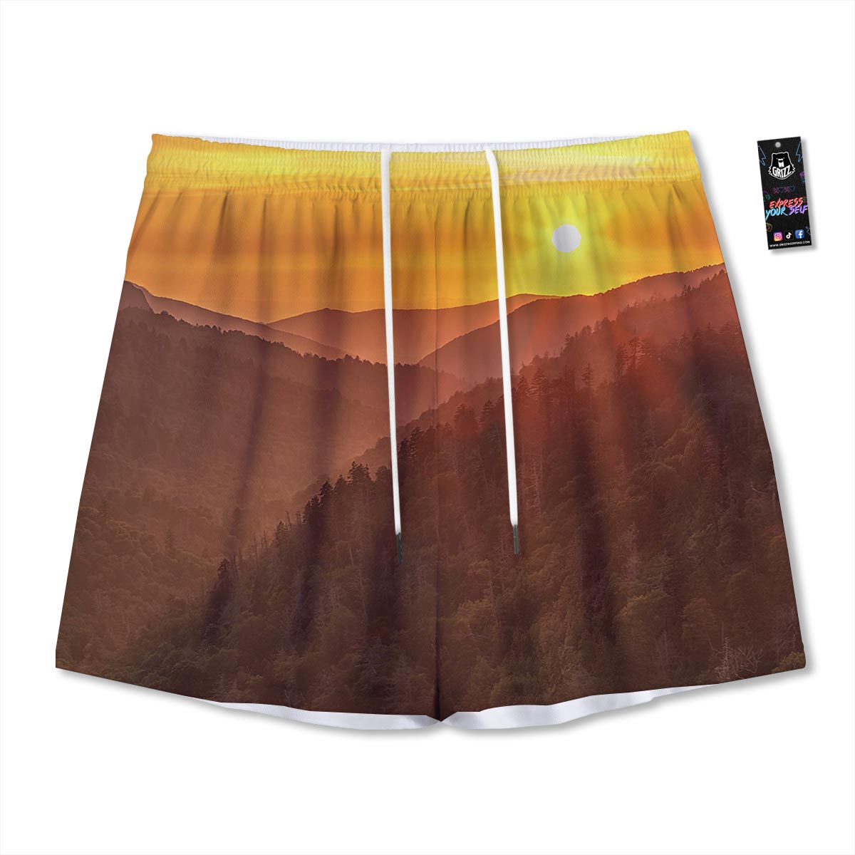 Mountain Sunset Print Mesh Shorts