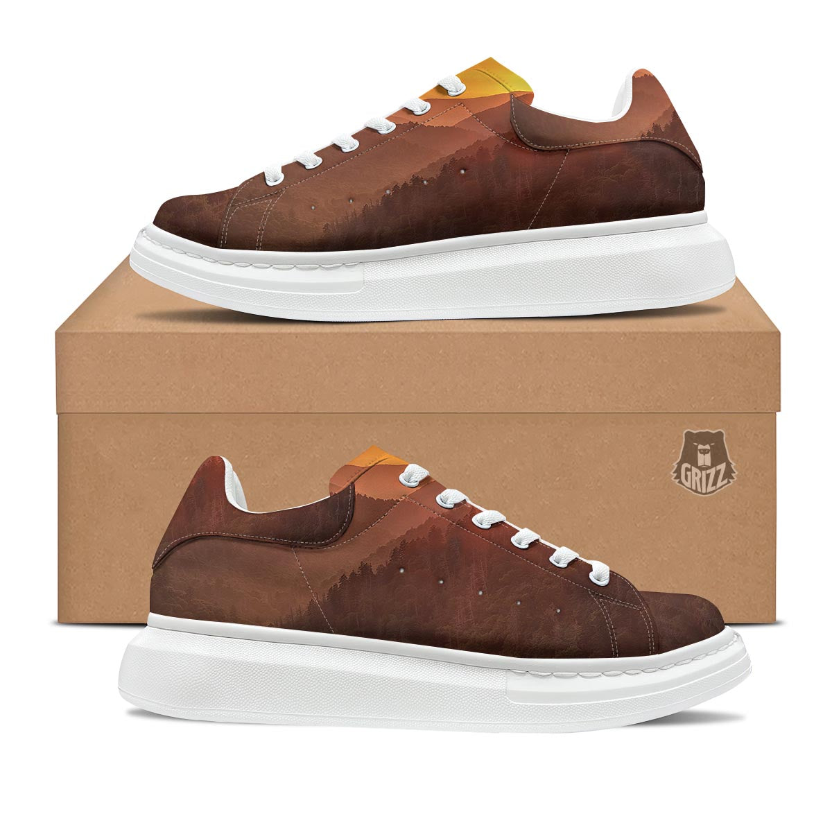 Mountain Sunset Print Platform Shoes-grizzshop