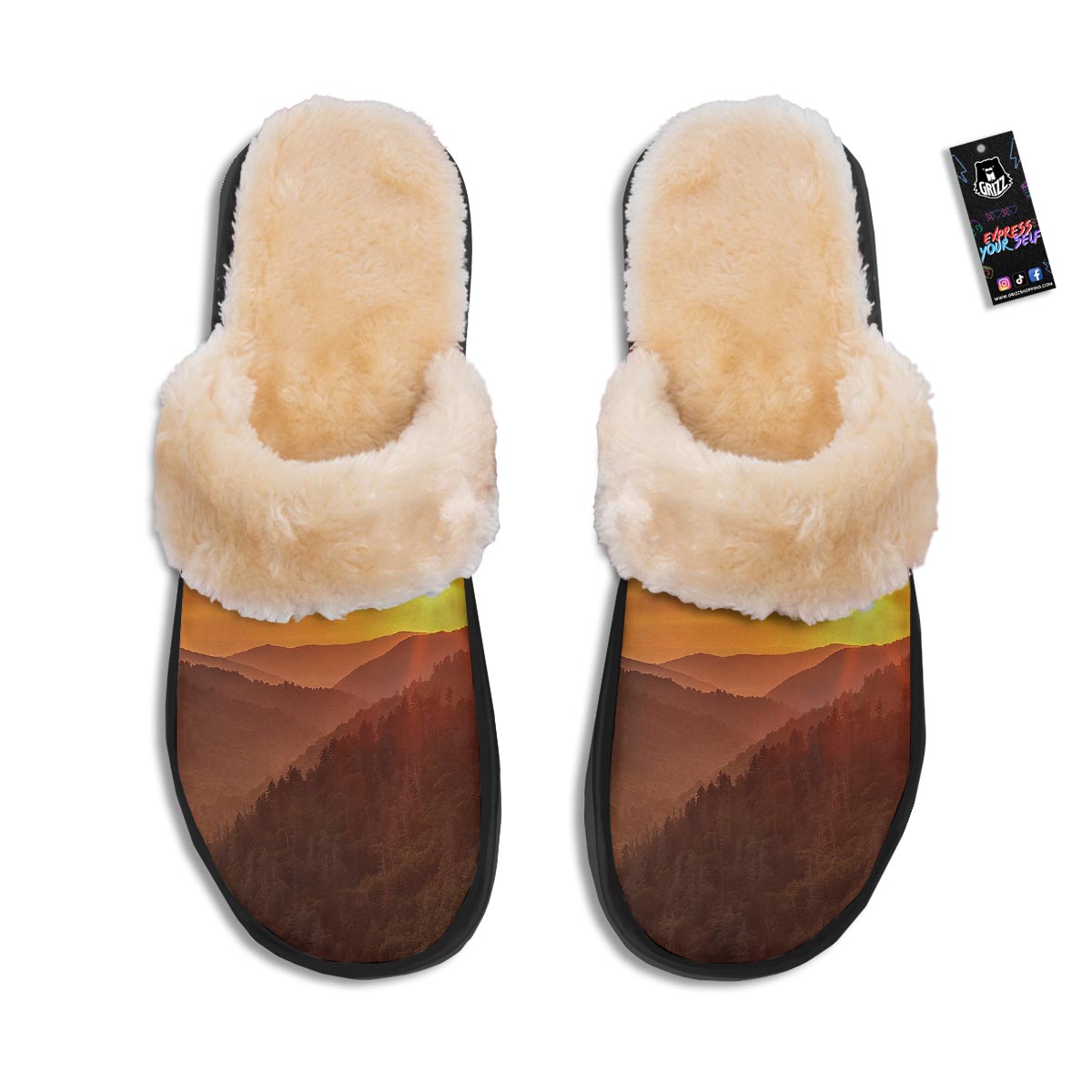 Mountain Sunset Print Slippers-grizzshop