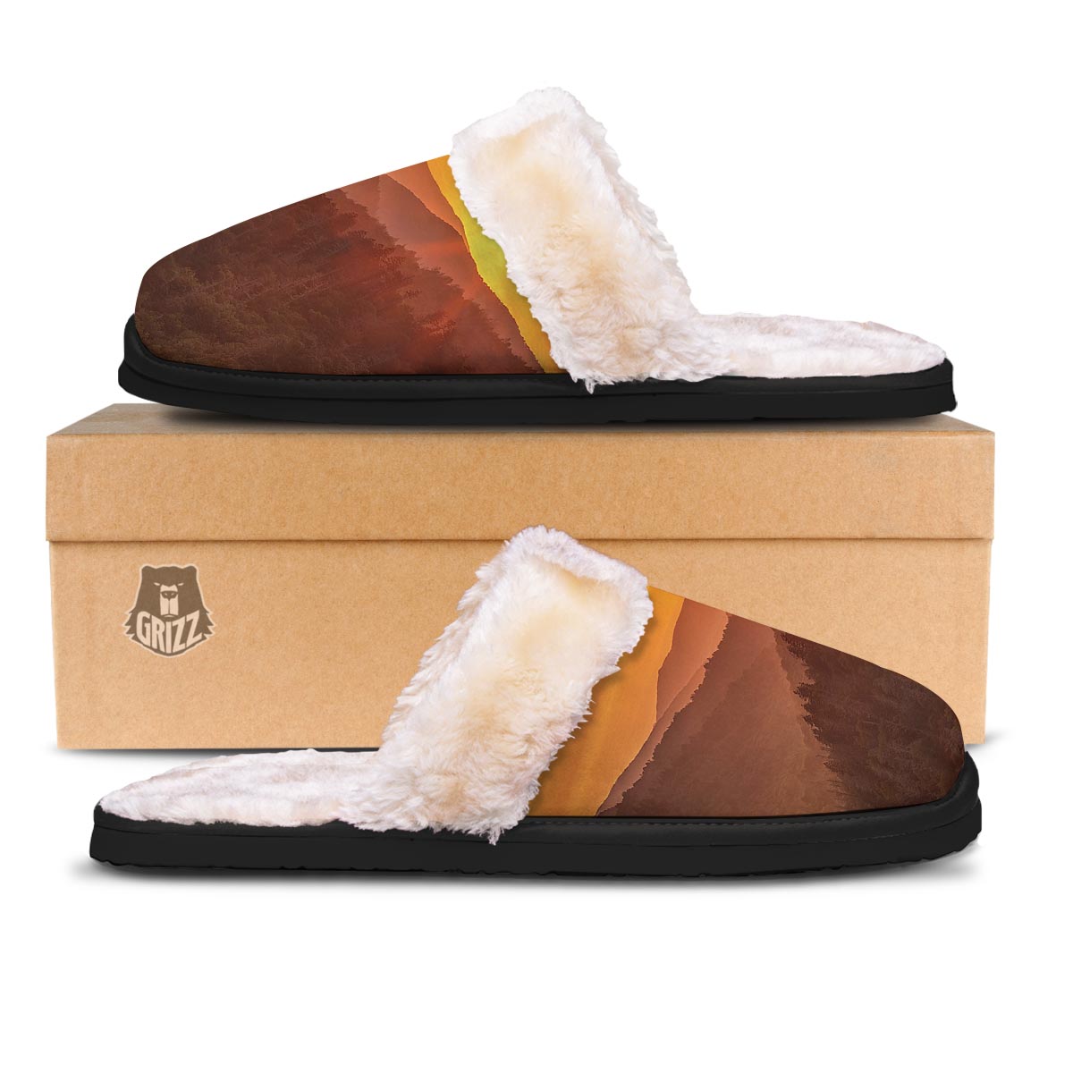 Mountain Sunset Print Slippers-grizzshop