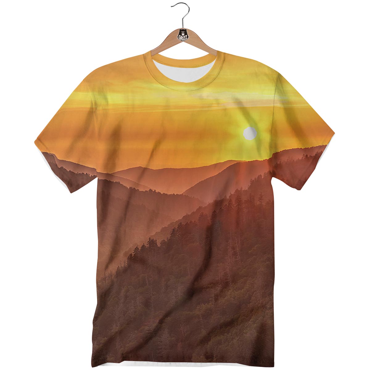 Mountain Sunset Print T-Shirt-grizzshop