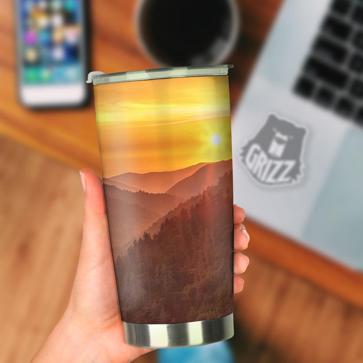 Mountain Sunset Print Tumbler-grizzshop