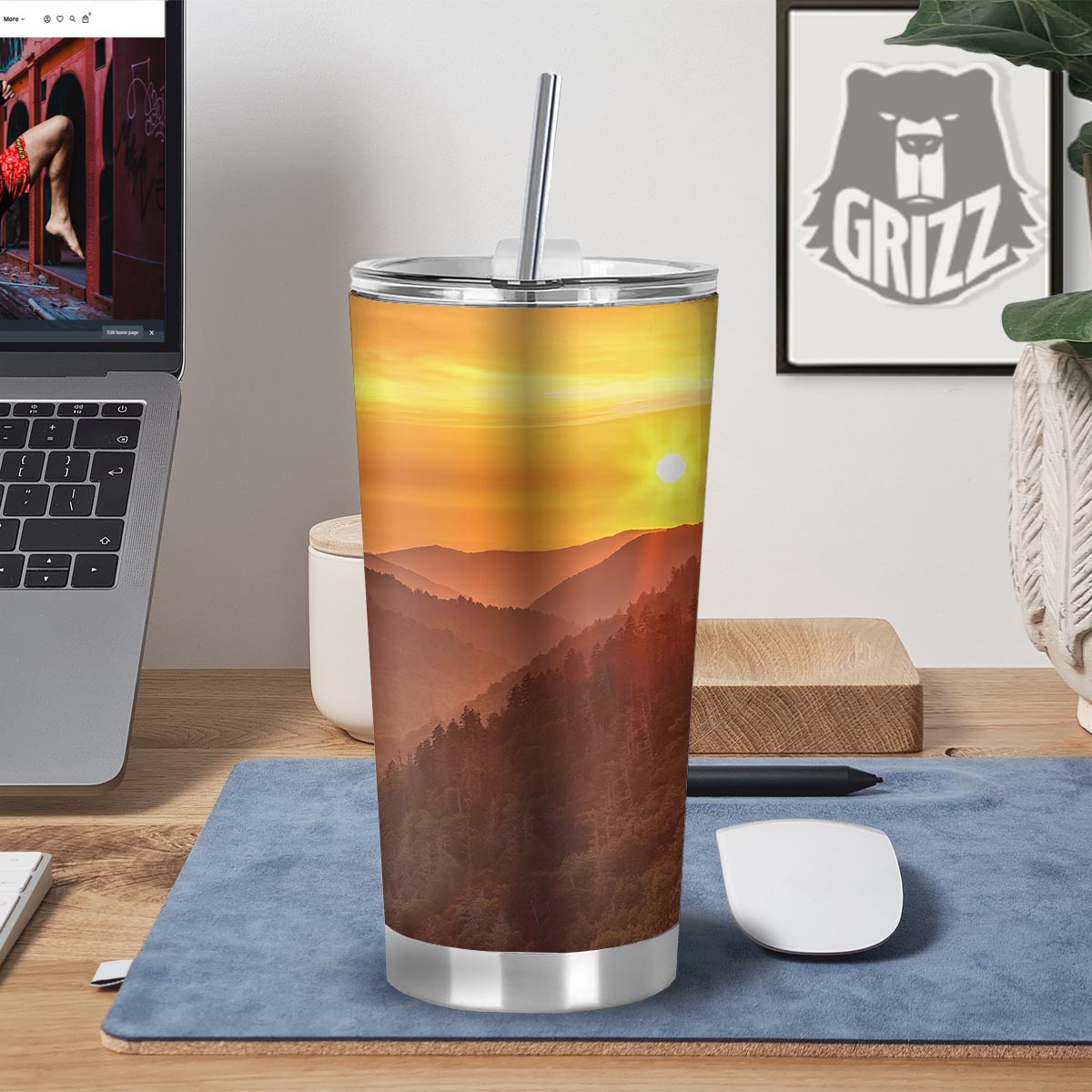 Mountain Sunset Print Tumbler-grizzshop