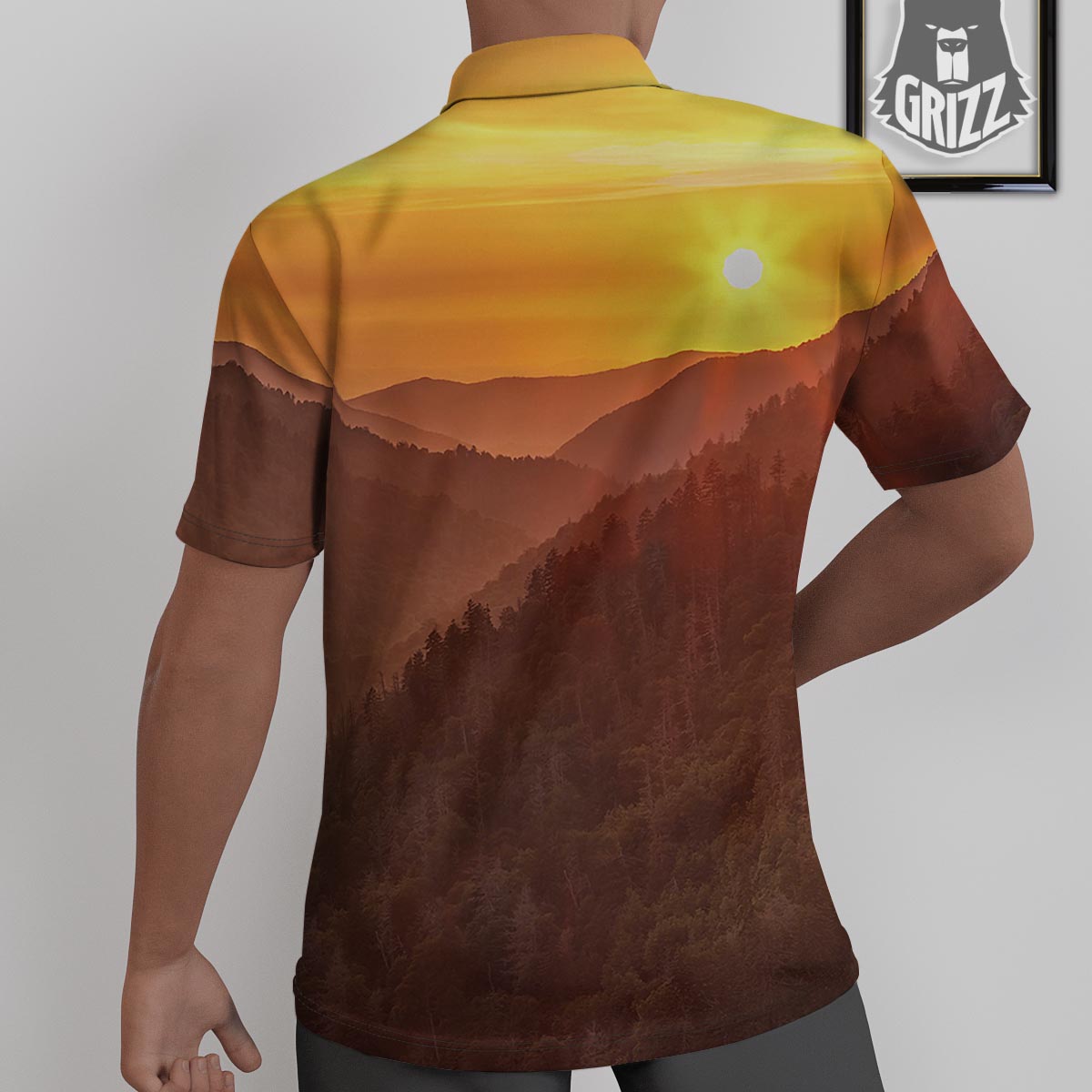 Mountain Sunset Print Untucked Shirts-grizzshop