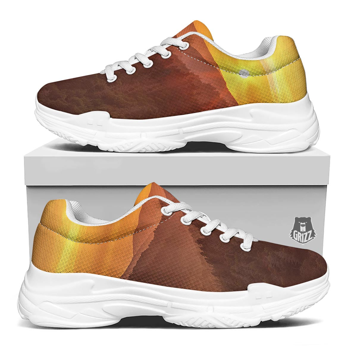 Mountain Sunset Print White Chunky Shoes-grizzshop