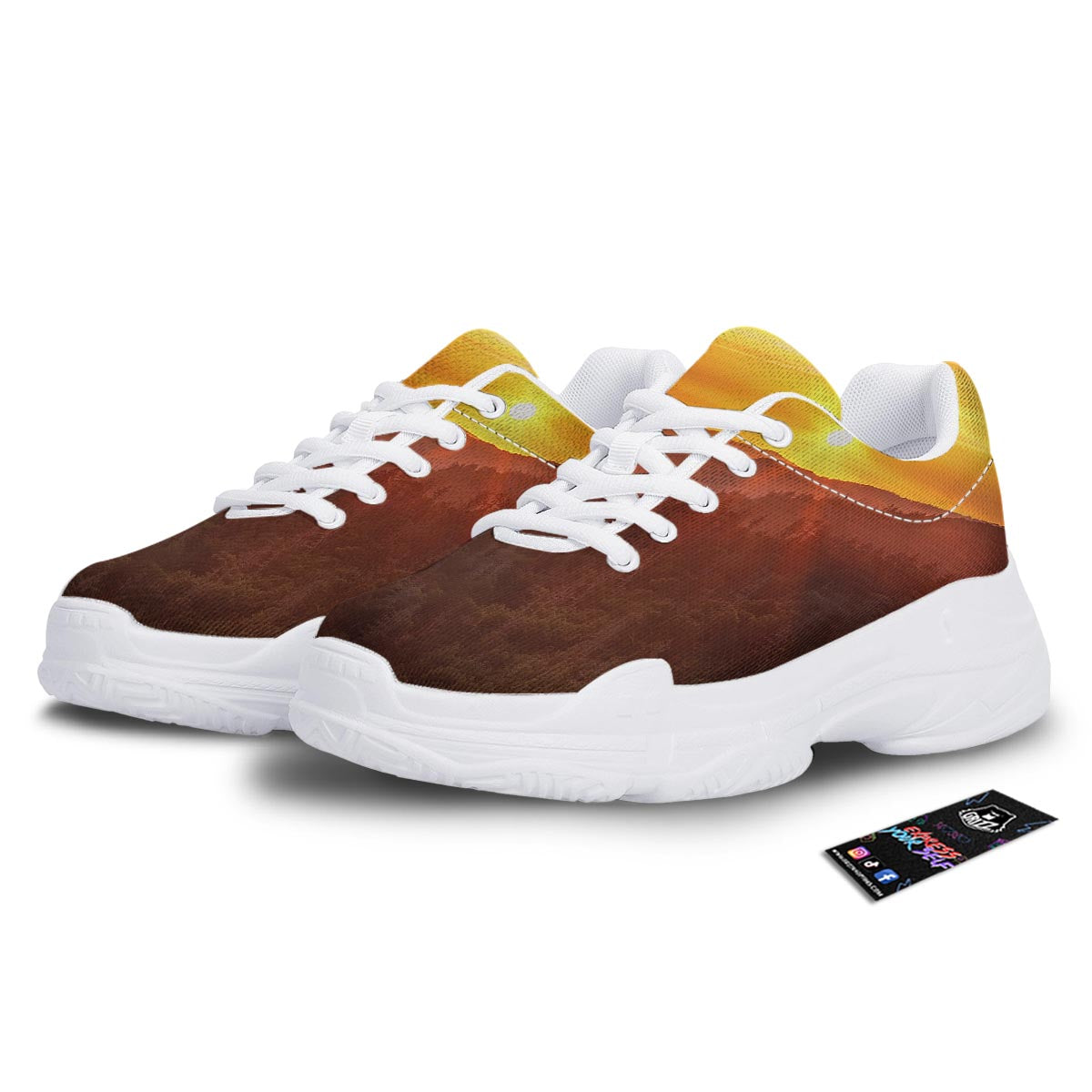 Mountain Sunset Print White Chunky Shoes-grizzshop