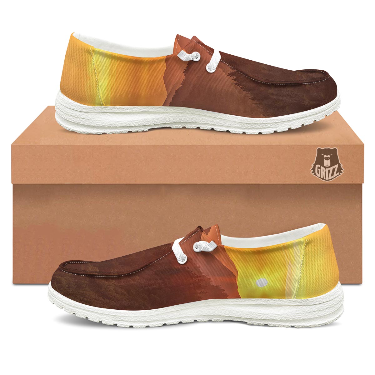 Mountain Sunset Print White Loafers-grizzshop