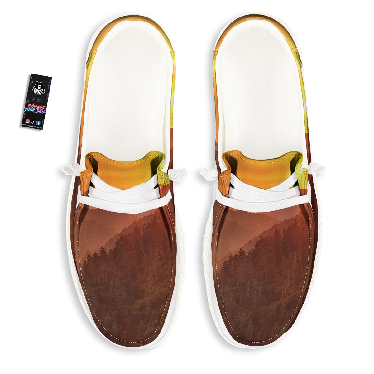 Mountain Sunset Print White Loafers-grizzshop