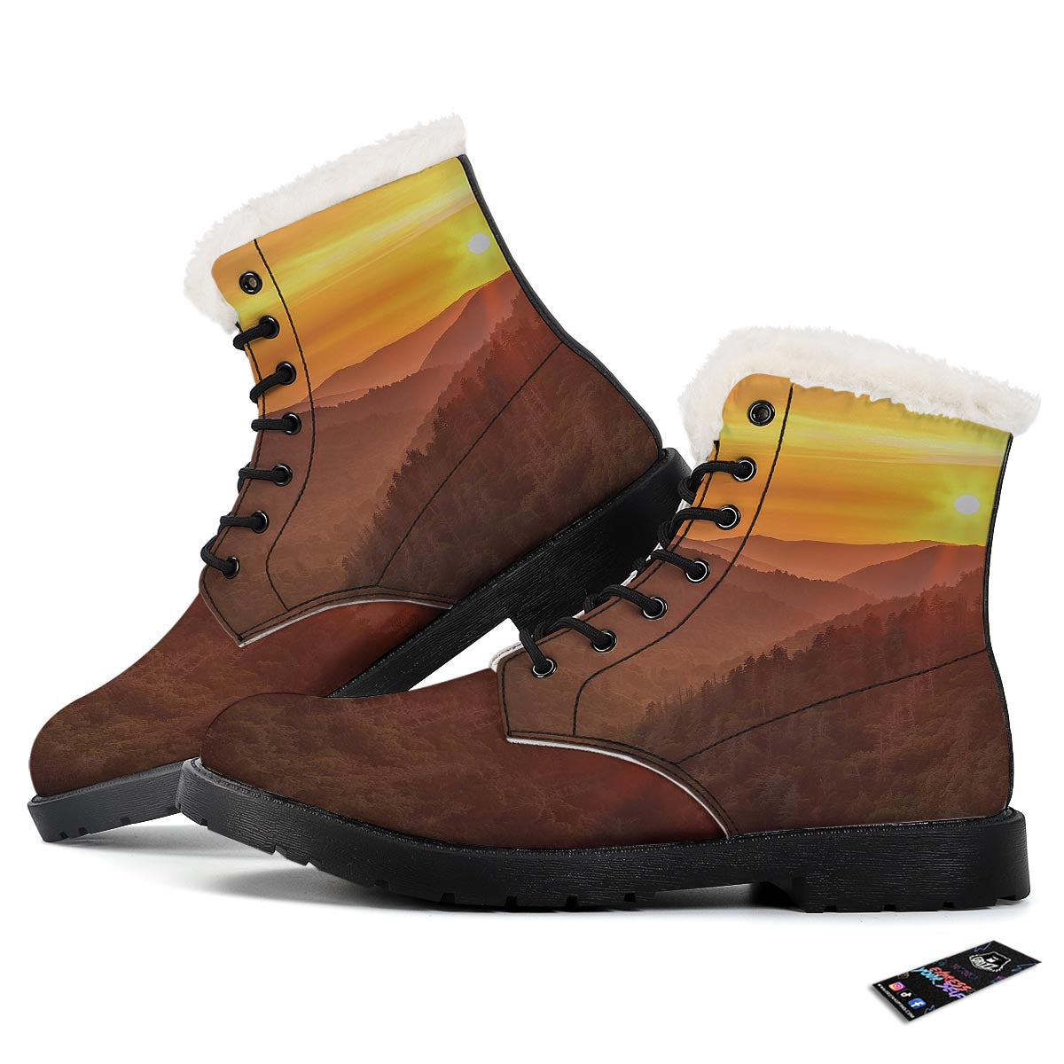 Mountain Sunset Print Winter Boots-grizzshop