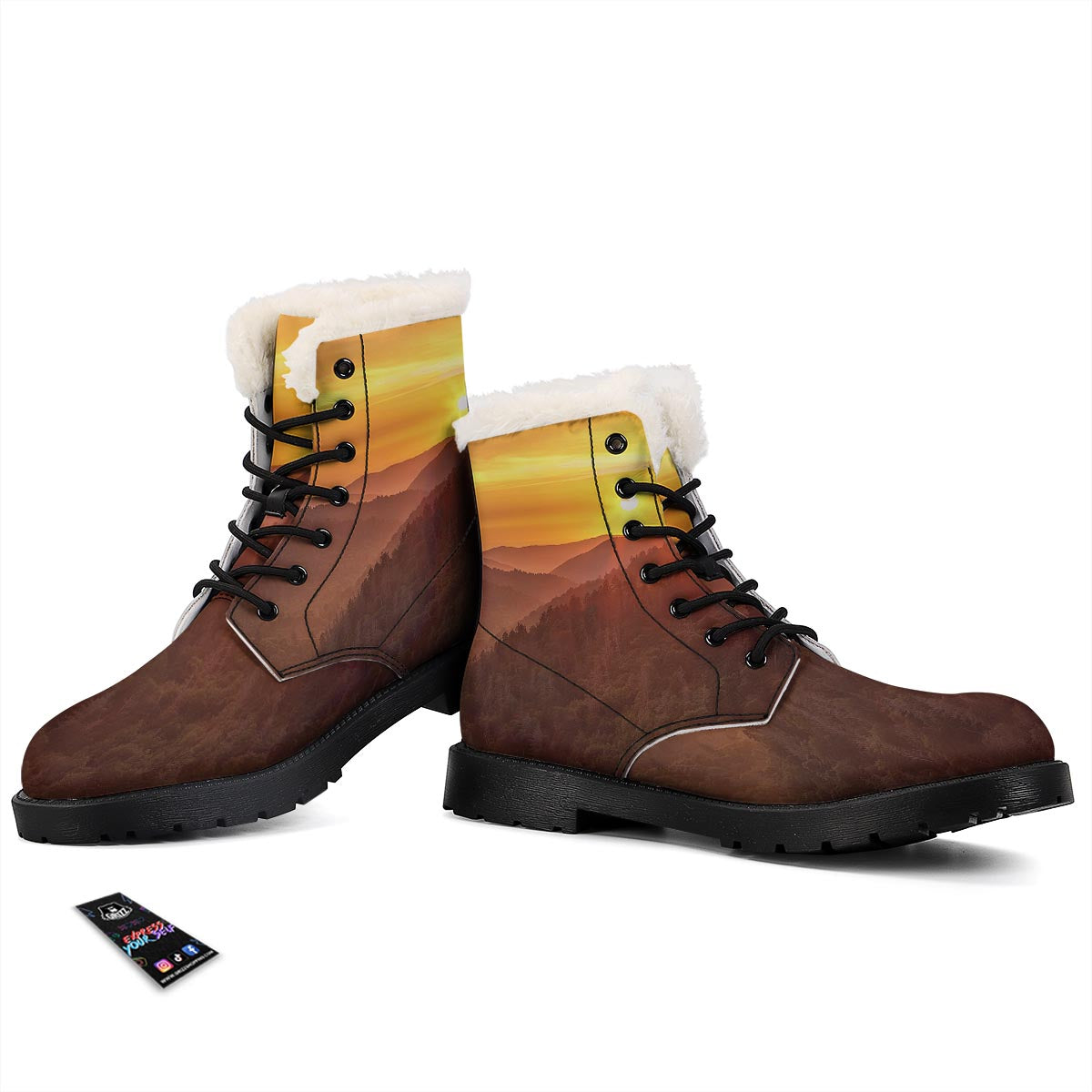 Mountain Sunset Print Winter Boots-grizzshop
