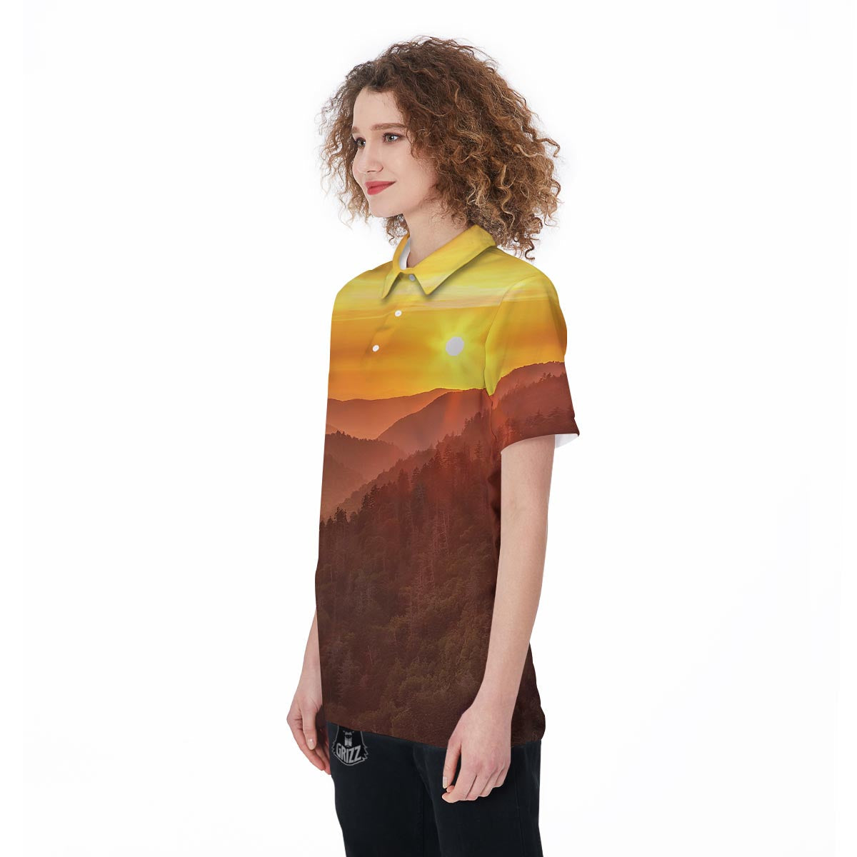 Mountain Sunset Print Women's Golf Shirts-grizzshop