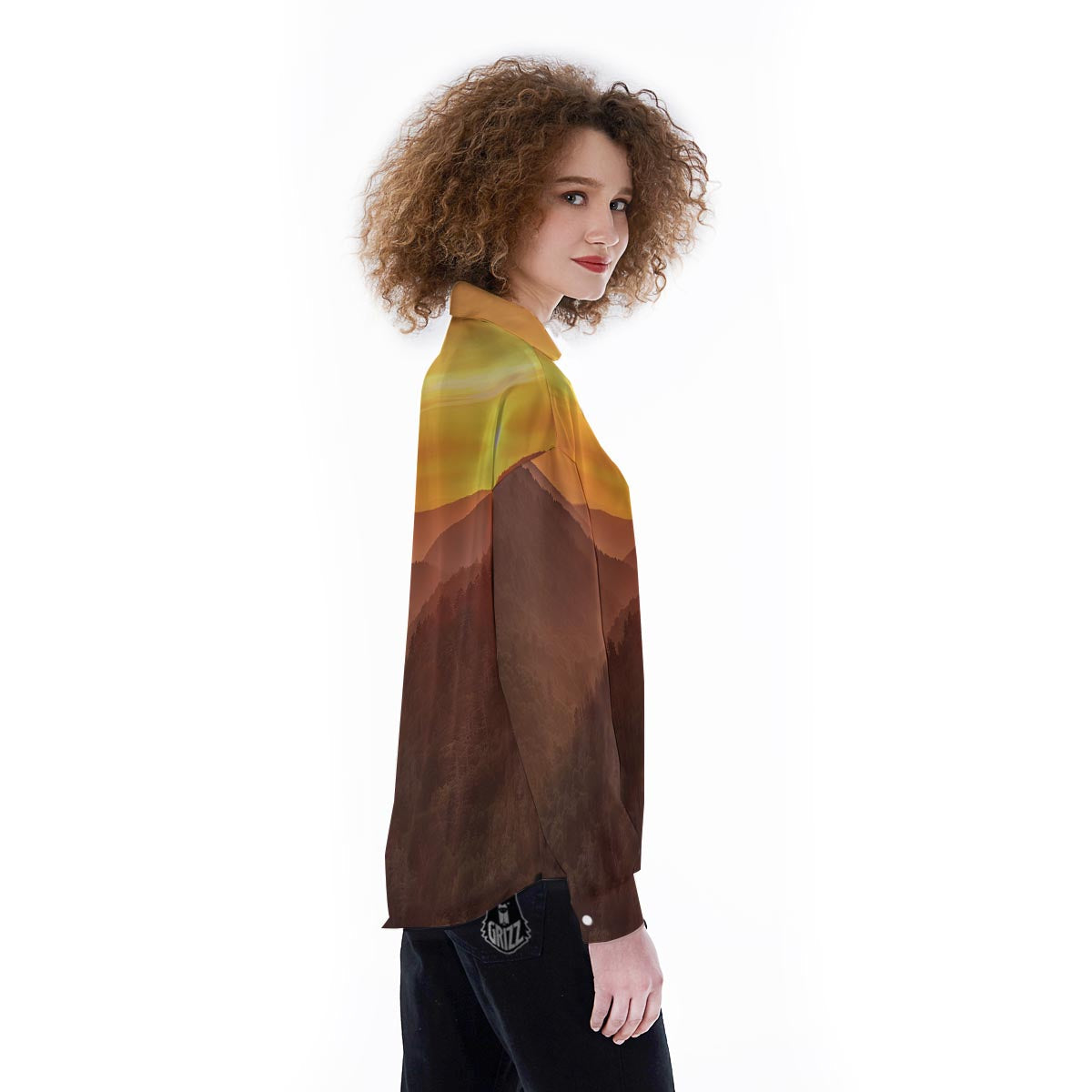 Mountain Sunset Print Women's Long Sleeve Shirts-grizzshop