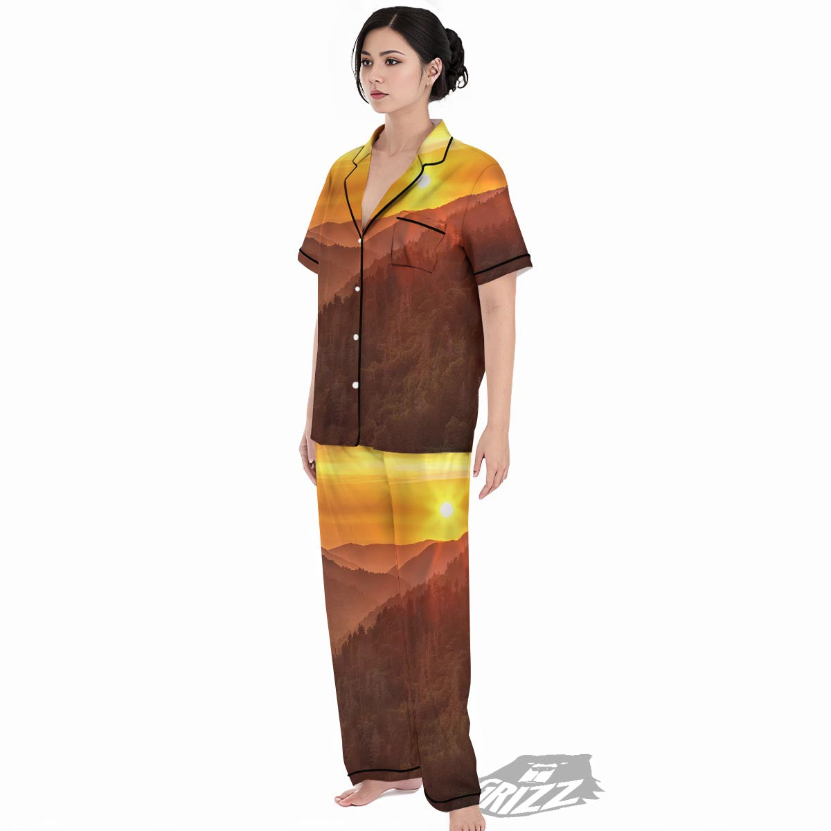 Mountain Sunset Print Women's Pajamas Set-grizzshop