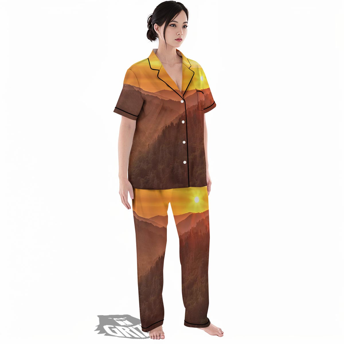 Mountain Sunset Print Women's Pajamas Set-grizzshop