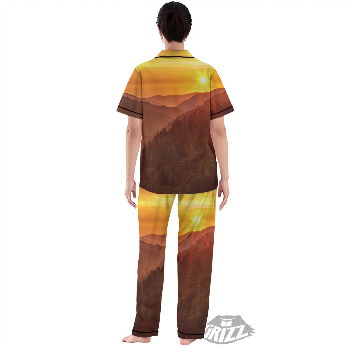 Mountain Sunset Print Women's Pajamas Set-grizzshop