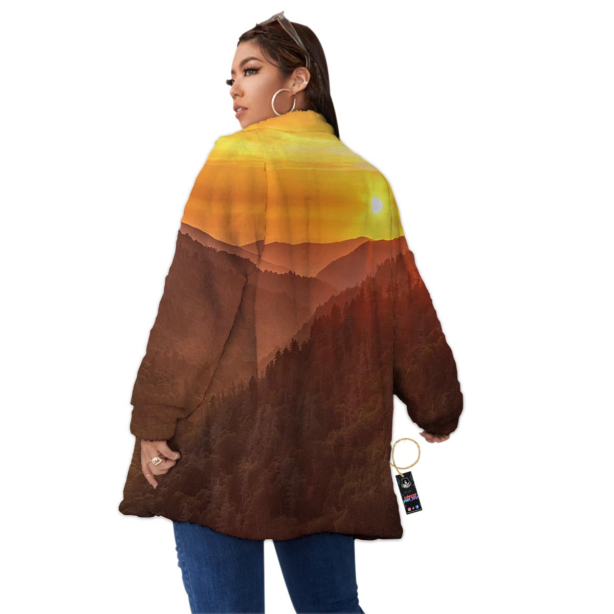 Mountain Sunset Print Women's Sherpa Jacket-grizzshop