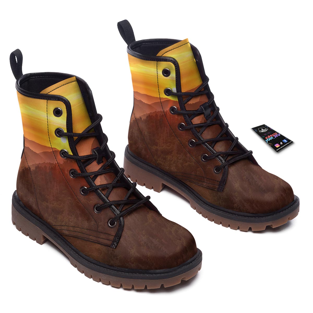 Mountain Sunset Print Work Boots-grizzshop