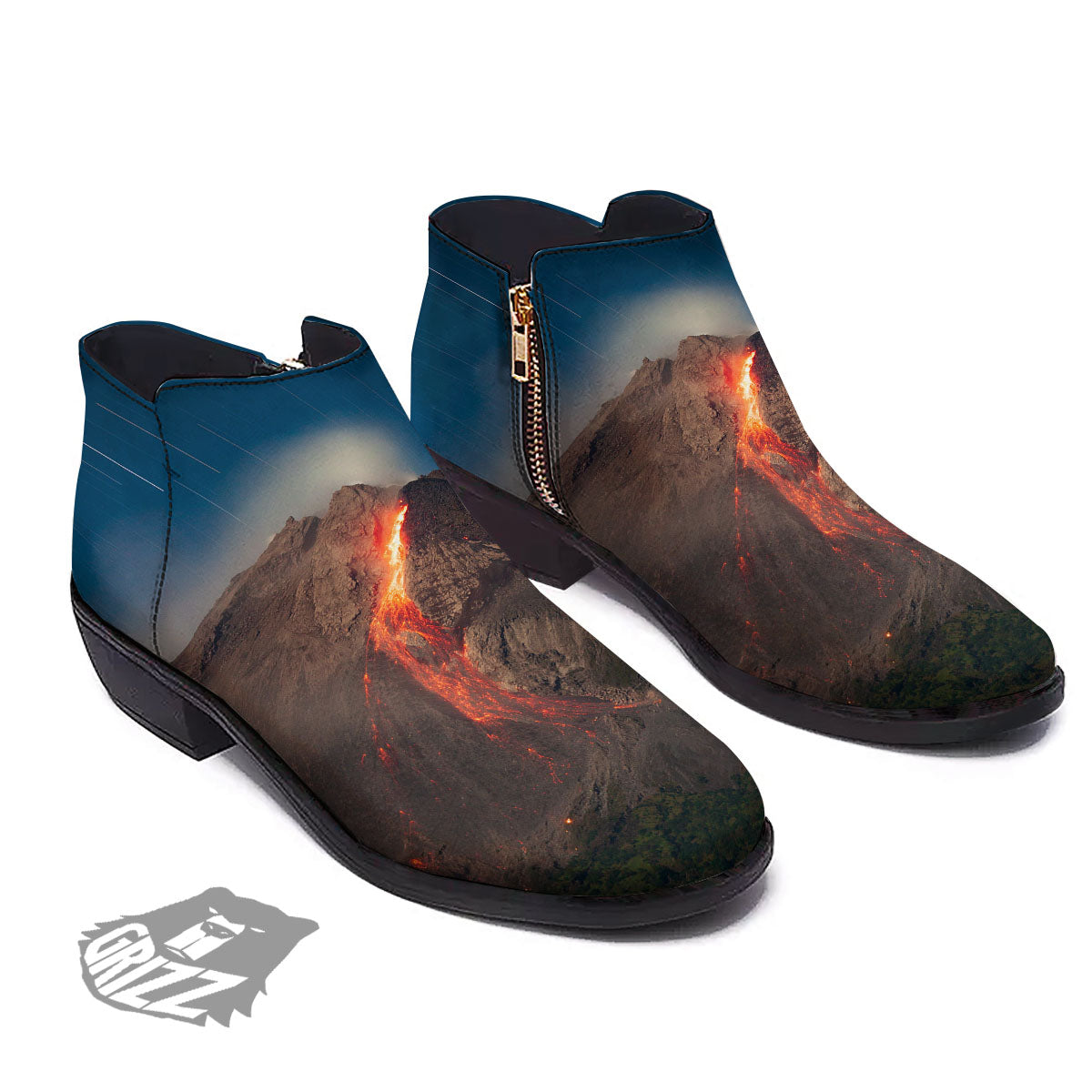 Mountain Volcanic Print Ankle Boots-grizzshop