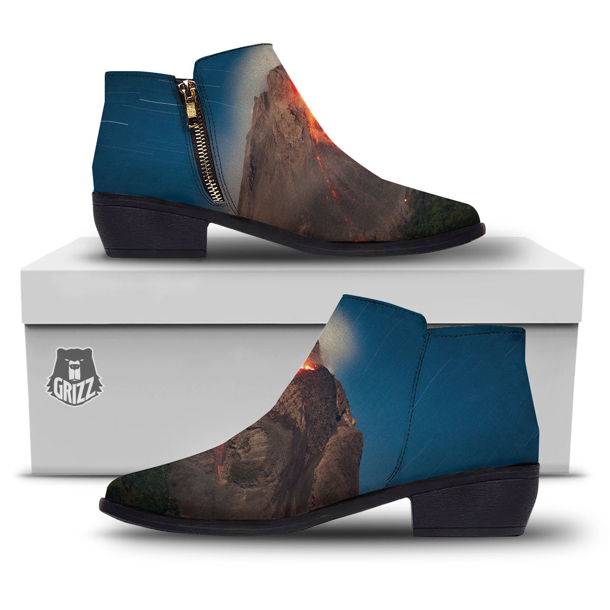 Mountain Volcanic Print Ankle Boots-grizzshop