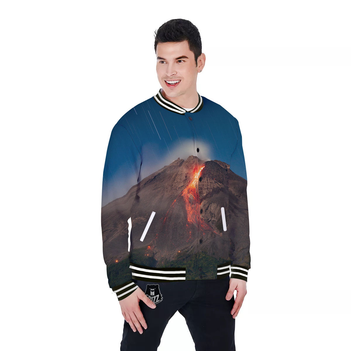 Mountain Volcanic Print Baseball Jacket-grizzshop