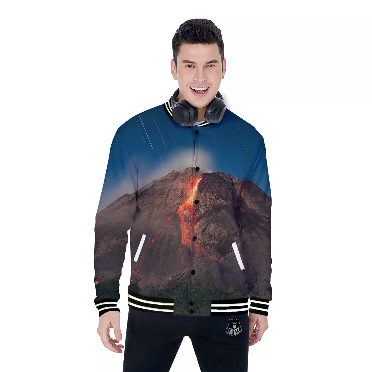 Mountain Volcanic Print Baseball Jacket-grizzshop