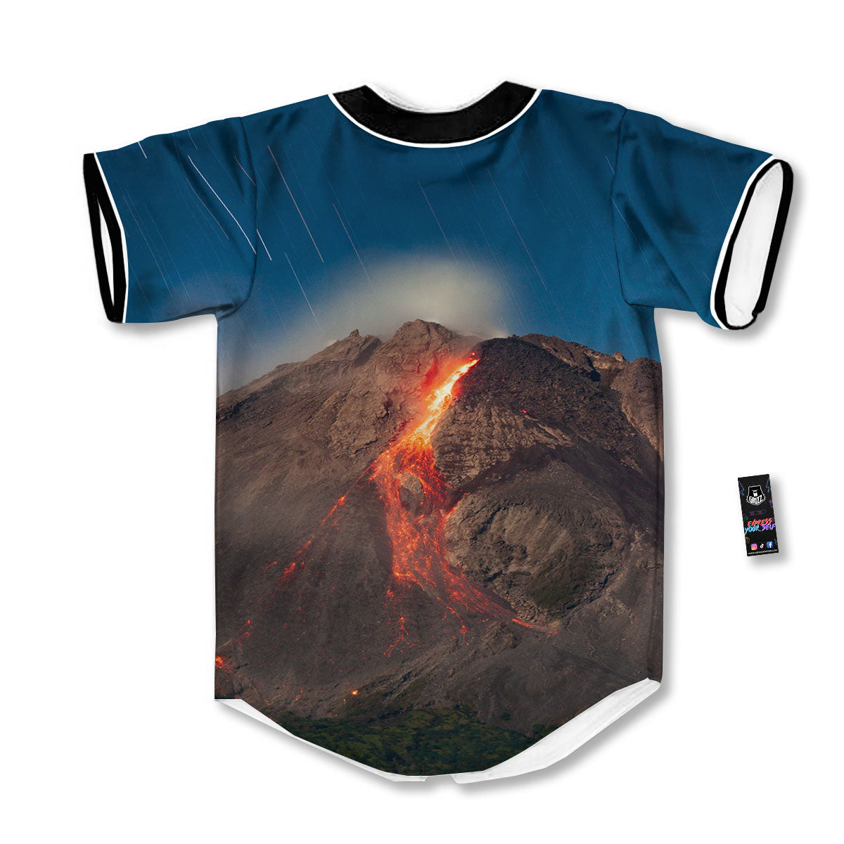 Mountain Volcanic Print Baseball Jersey-grizzshop