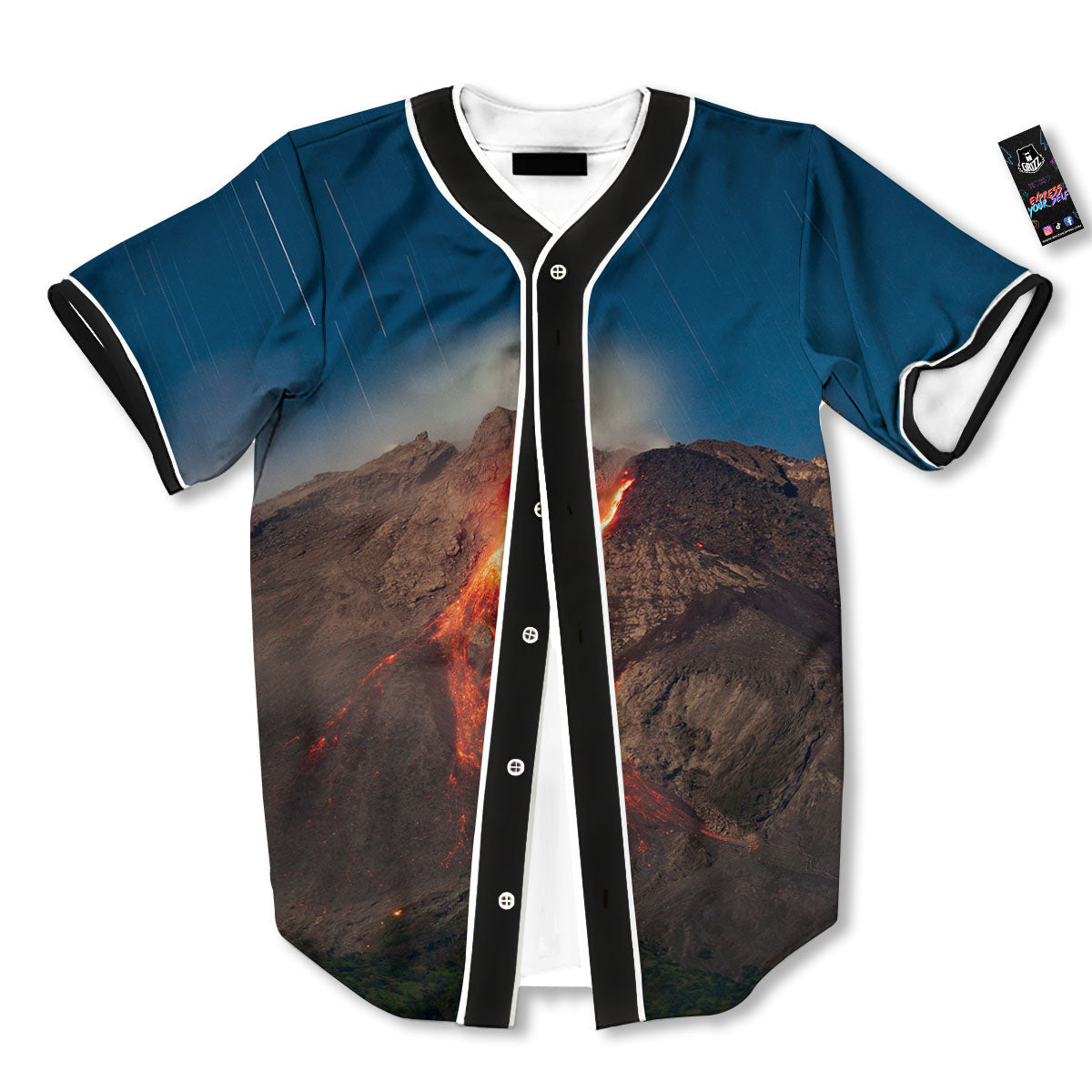 Mountain Volcanic Print Baseball Jersey-grizzshop