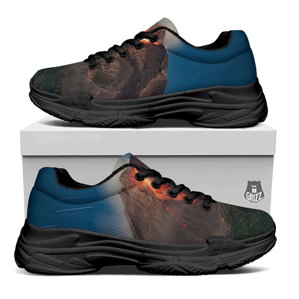 Mountain Volcanic Print Black Chunky Shoes-grizzshop