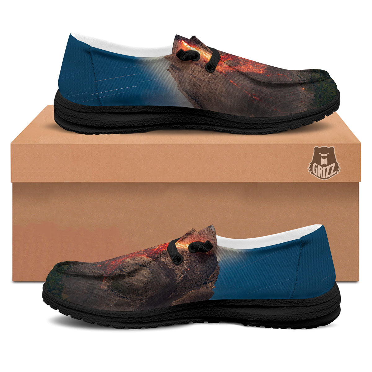 Mountain Volcanic Print Black Loafers-grizzshop