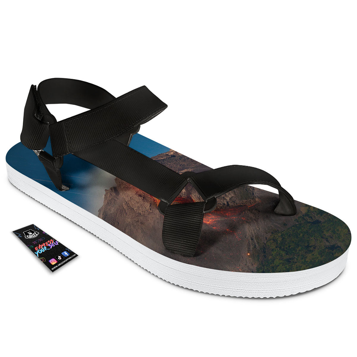 Mountain Volcanic Print Black Open Toe Sandals-grizzshop
