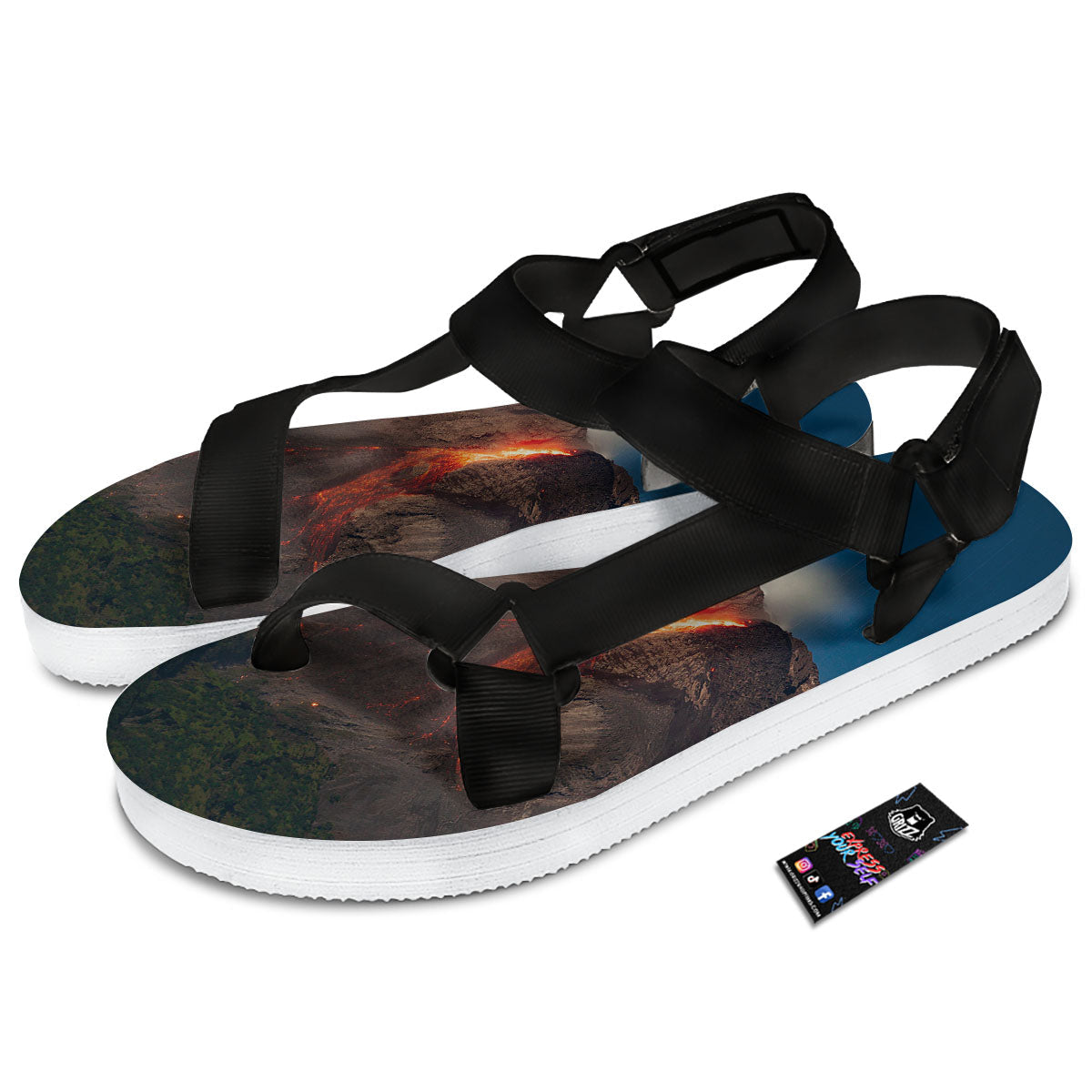 Mountain Volcanic Print Black Open Toe Sandals-grizzshop