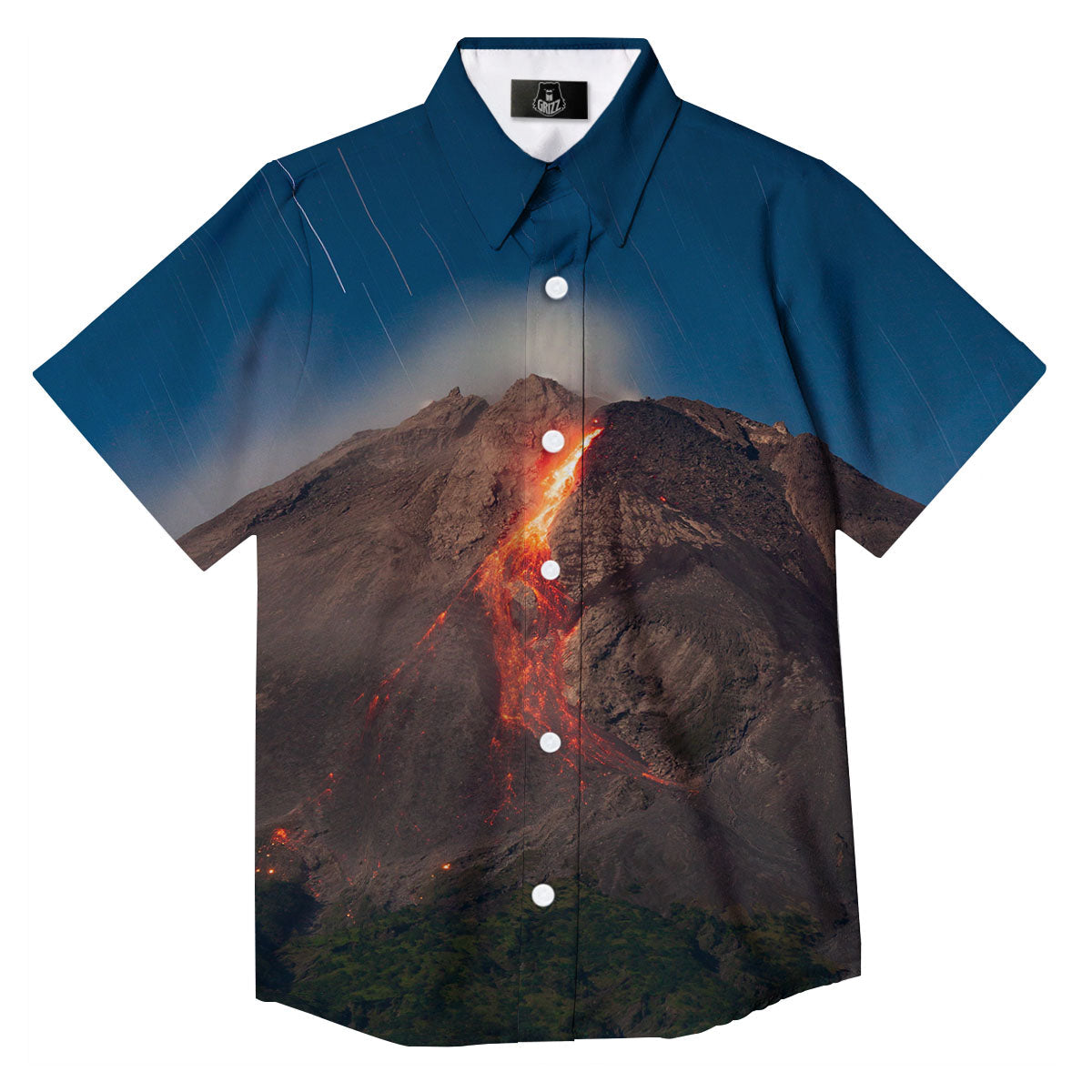 Mountain Volcanic Print Button Up Shirt-grizzshop