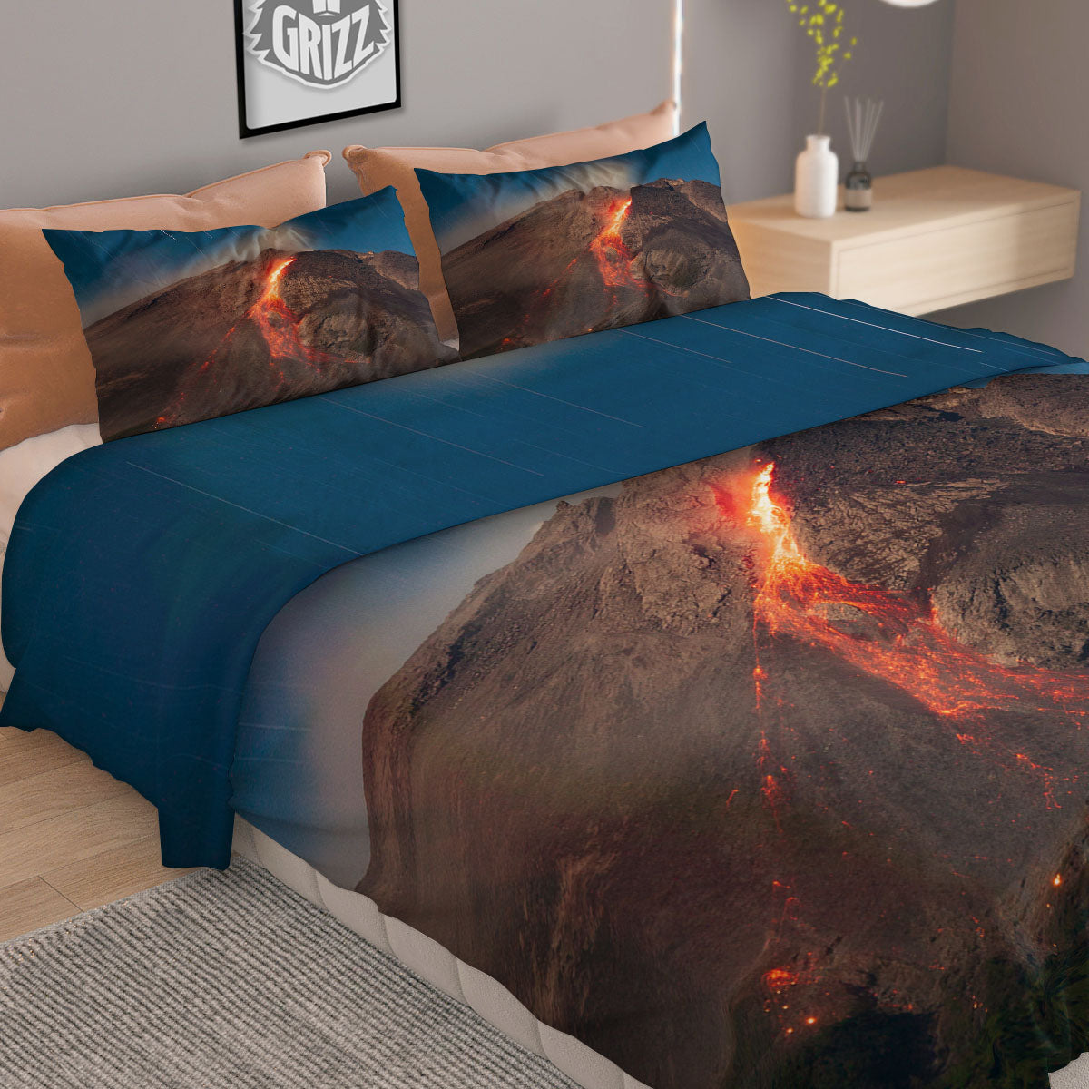 Mountain Volcanic Print Duvet Cover Bedding Set