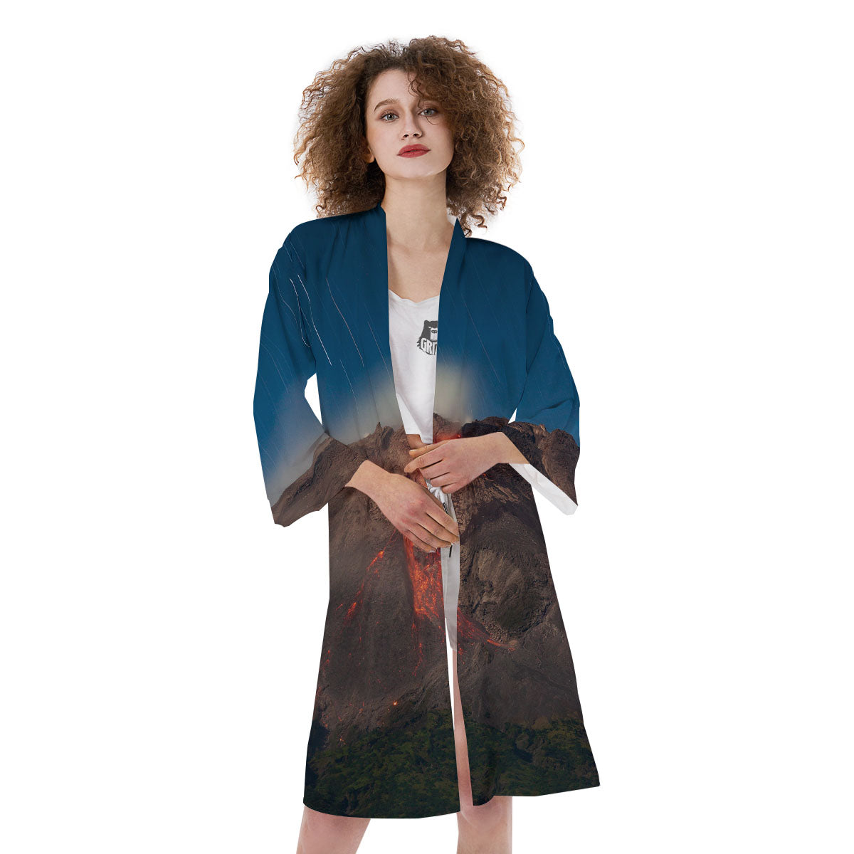 Mountain Volcanic Print Kimono-grizzshop
