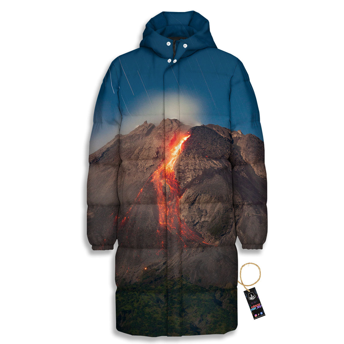 Mountain Volcanic Print Long Down Jacket-grizzshop