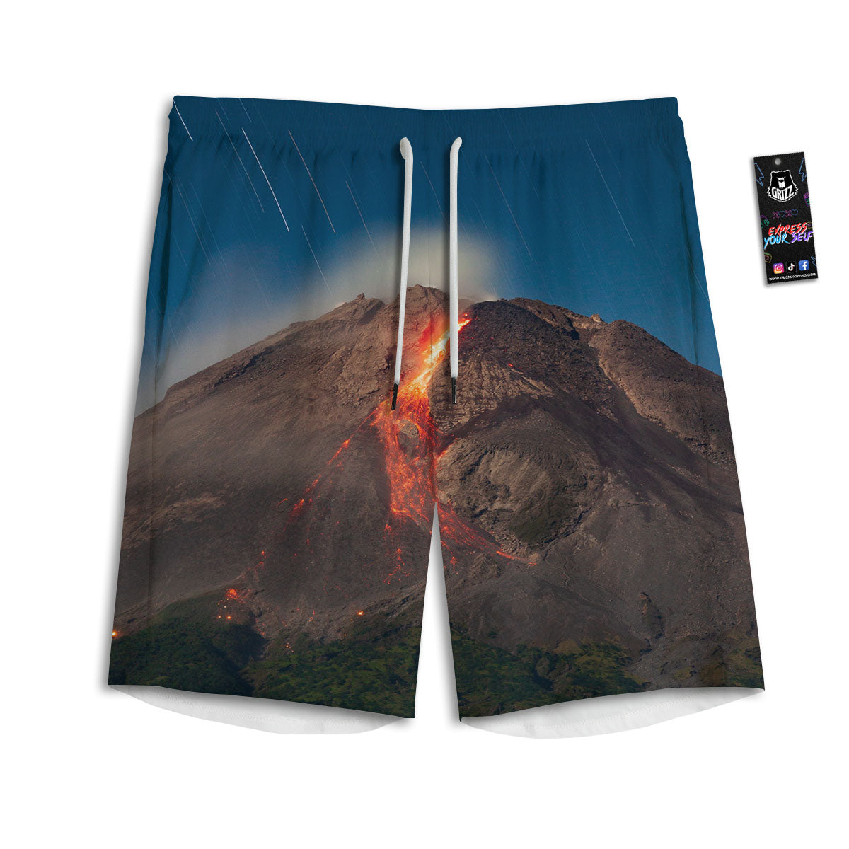 Mountain Volcanic Print Men's Athletic Shorts