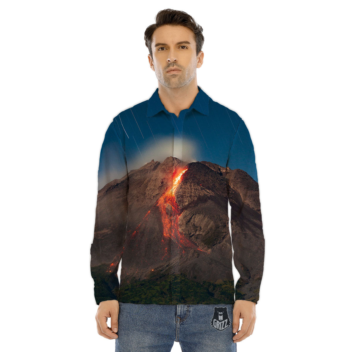 Mountain Volcanic Print Men's Dress Shirts-grizzshop