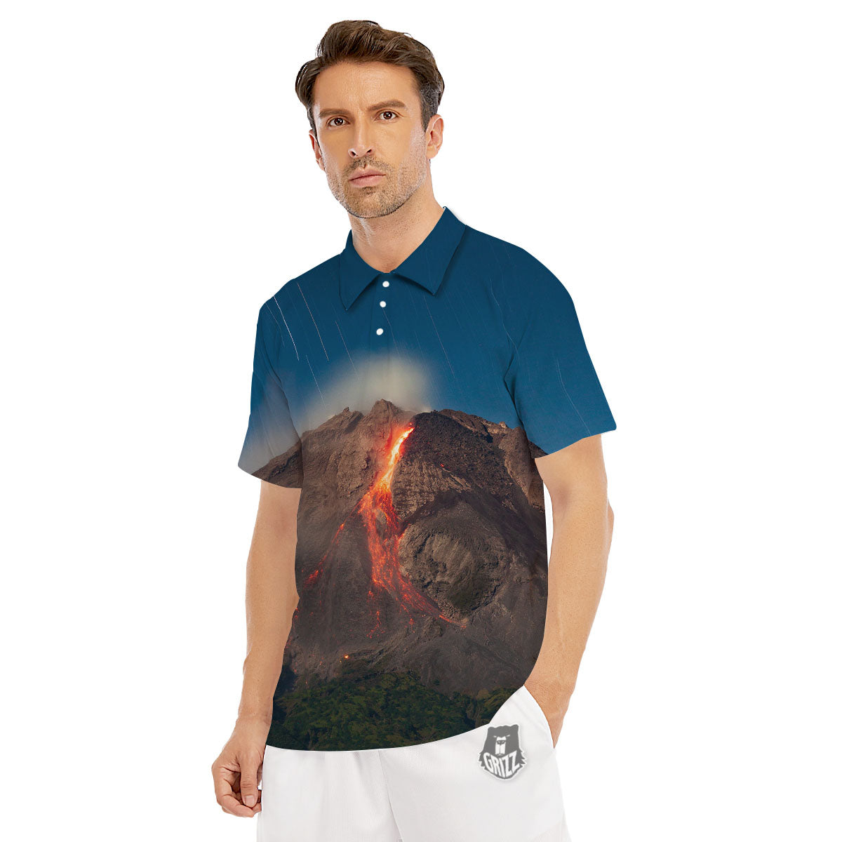 Mountain Volcanic Print Men's Golf Shirts-grizzshop