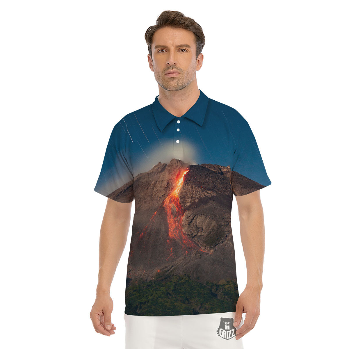 Mountain Volcanic Print Men's Golf Shirts-grizzshop