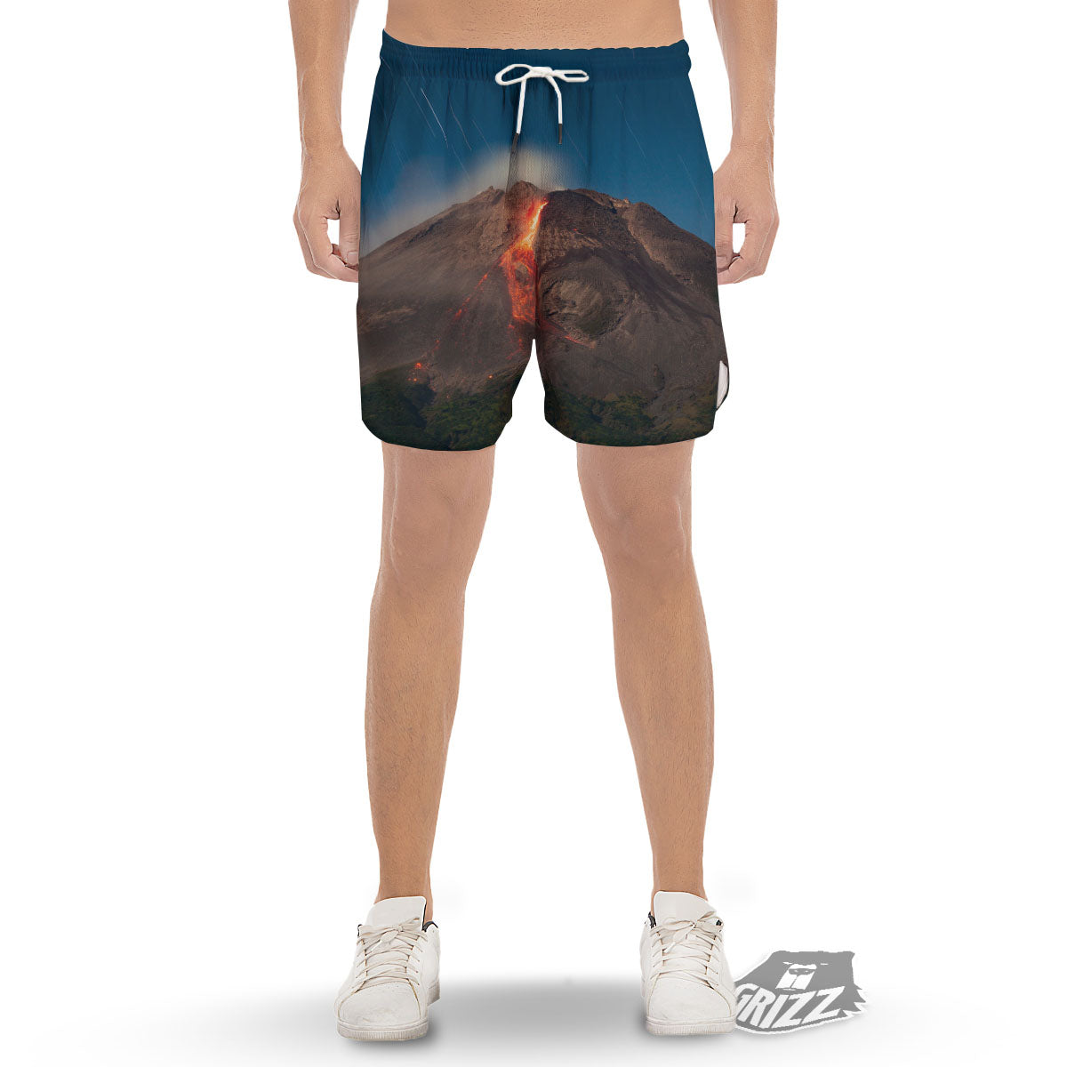 Mountain Volcanic Print Men's Gym Shorts-grizzshop