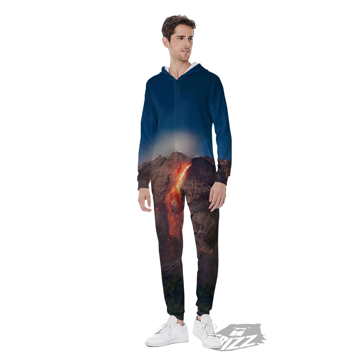 Mountain Volcanic Print Men's Jumpsuit-grizzshop