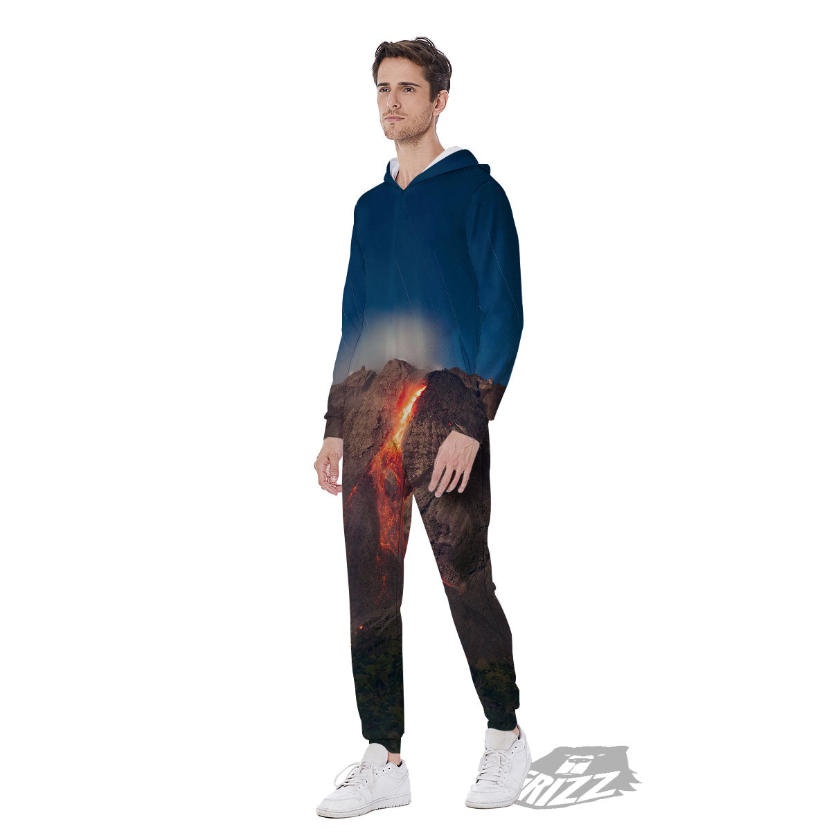 Mountain Volcanic Print Men's Jumpsuit-grizzshop