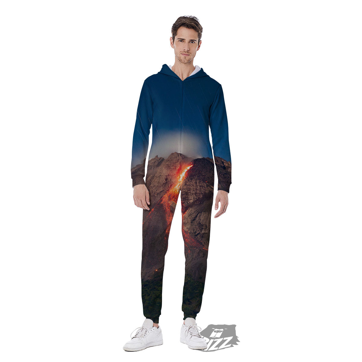 Mountain Volcanic Print Men's Jumpsuit-grizzshop