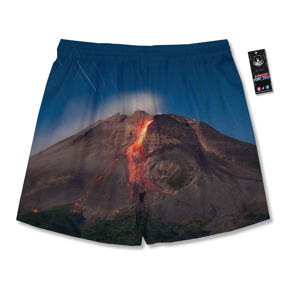 Mountain Volcanic Print Men's Running Shorts-grizzshop
