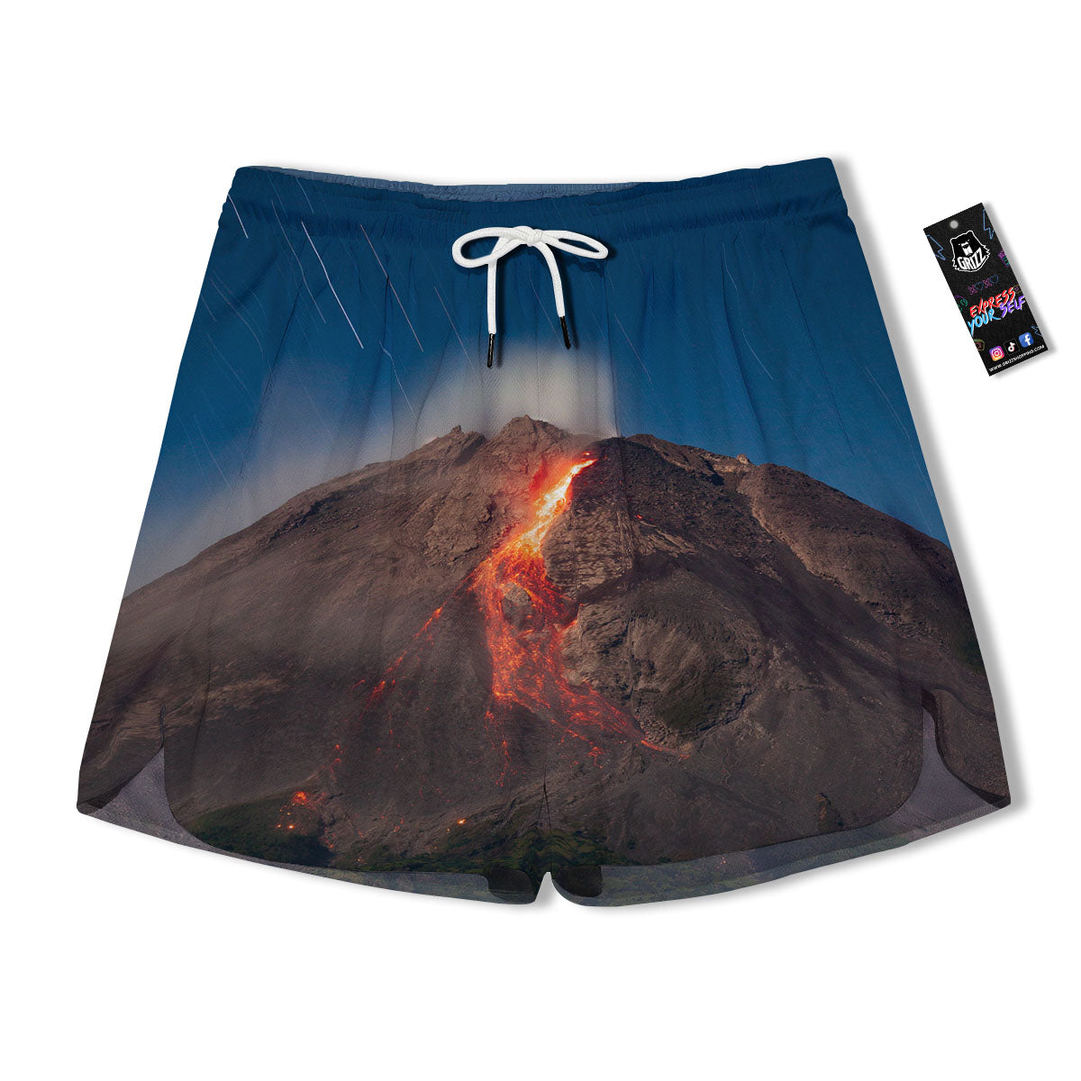 Mountain Volcanic Print Men's Running Shorts-grizzshop