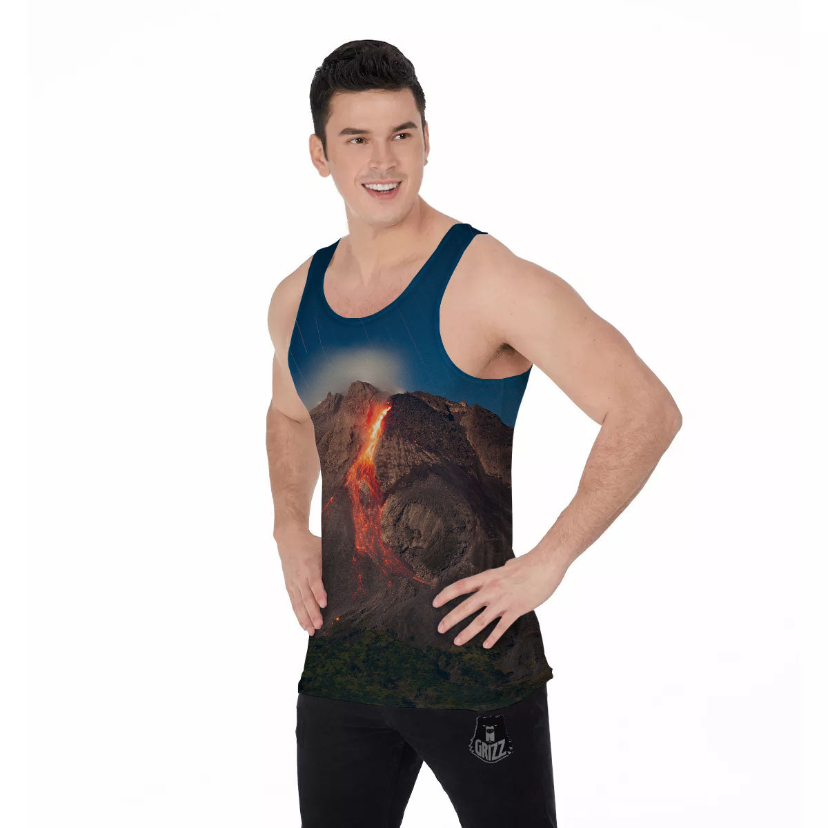 Mountain Volcanic Print Men's Tank Top-grizzshop