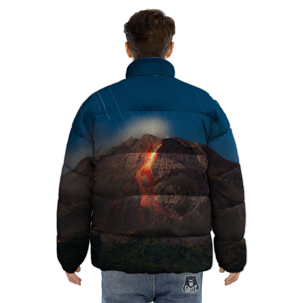 Mountain Volcanic Print Puffer Jacket-grizzshop