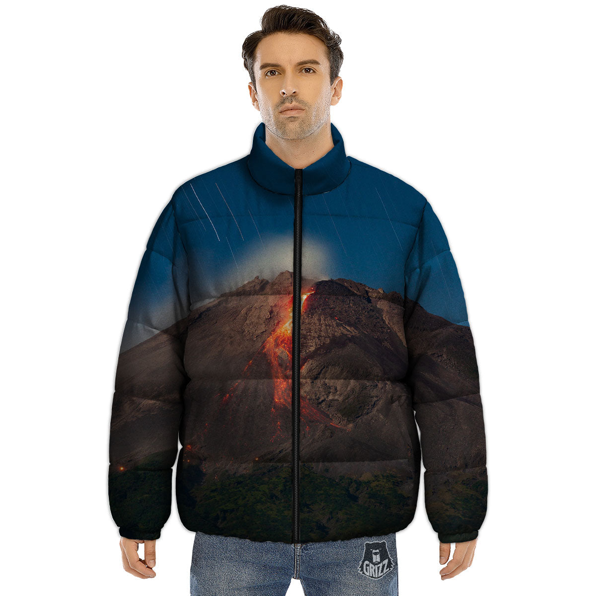 Mountain Volcanic Print Puffer Jacket-grizzshop