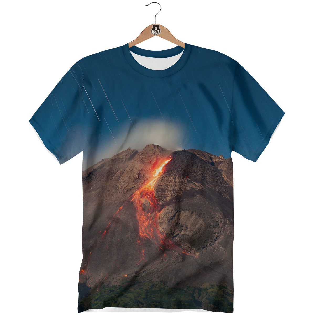 Mountain Volcanic Print T-Shirt-grizzshop