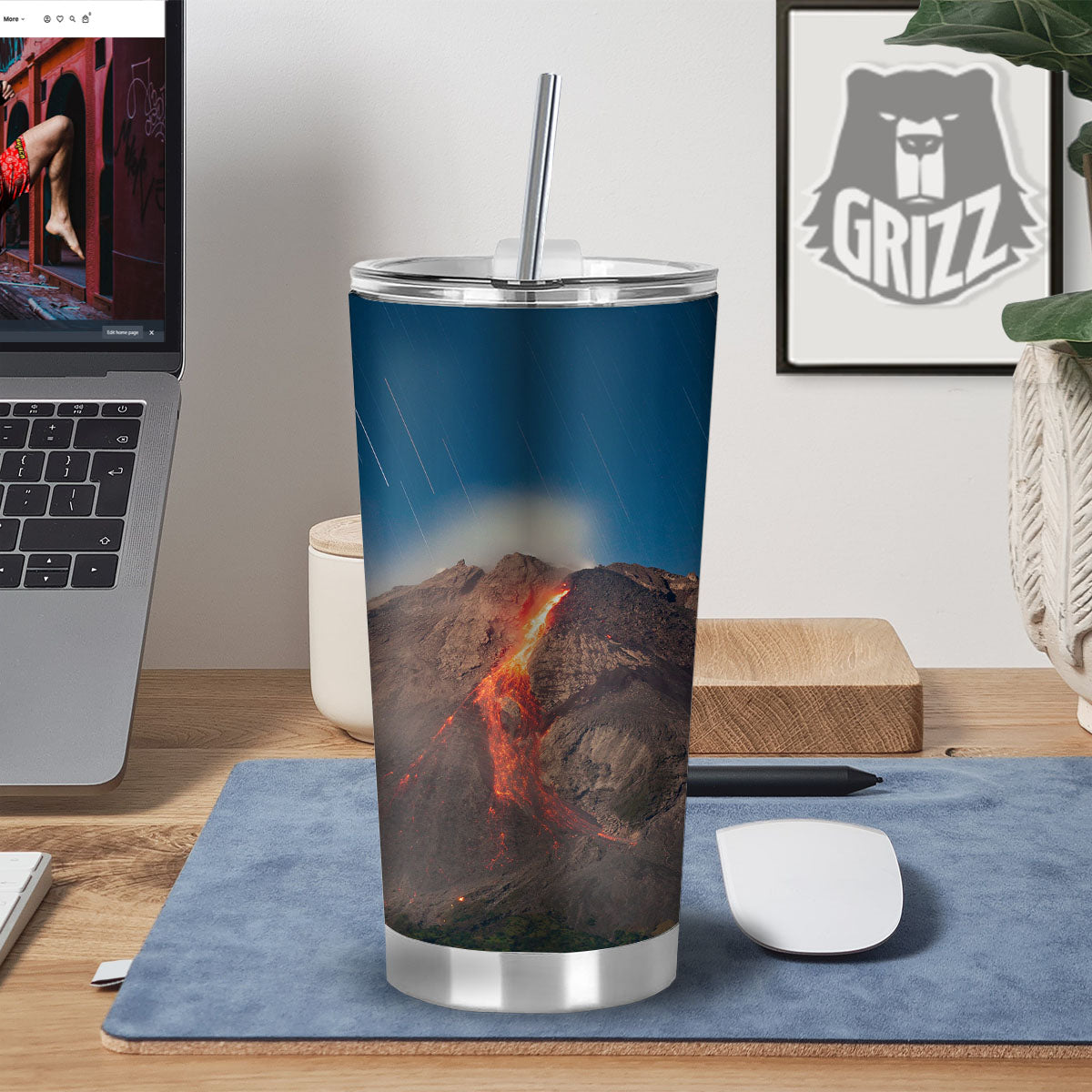Mountain Volcanic Print Tumbler-grizzshop